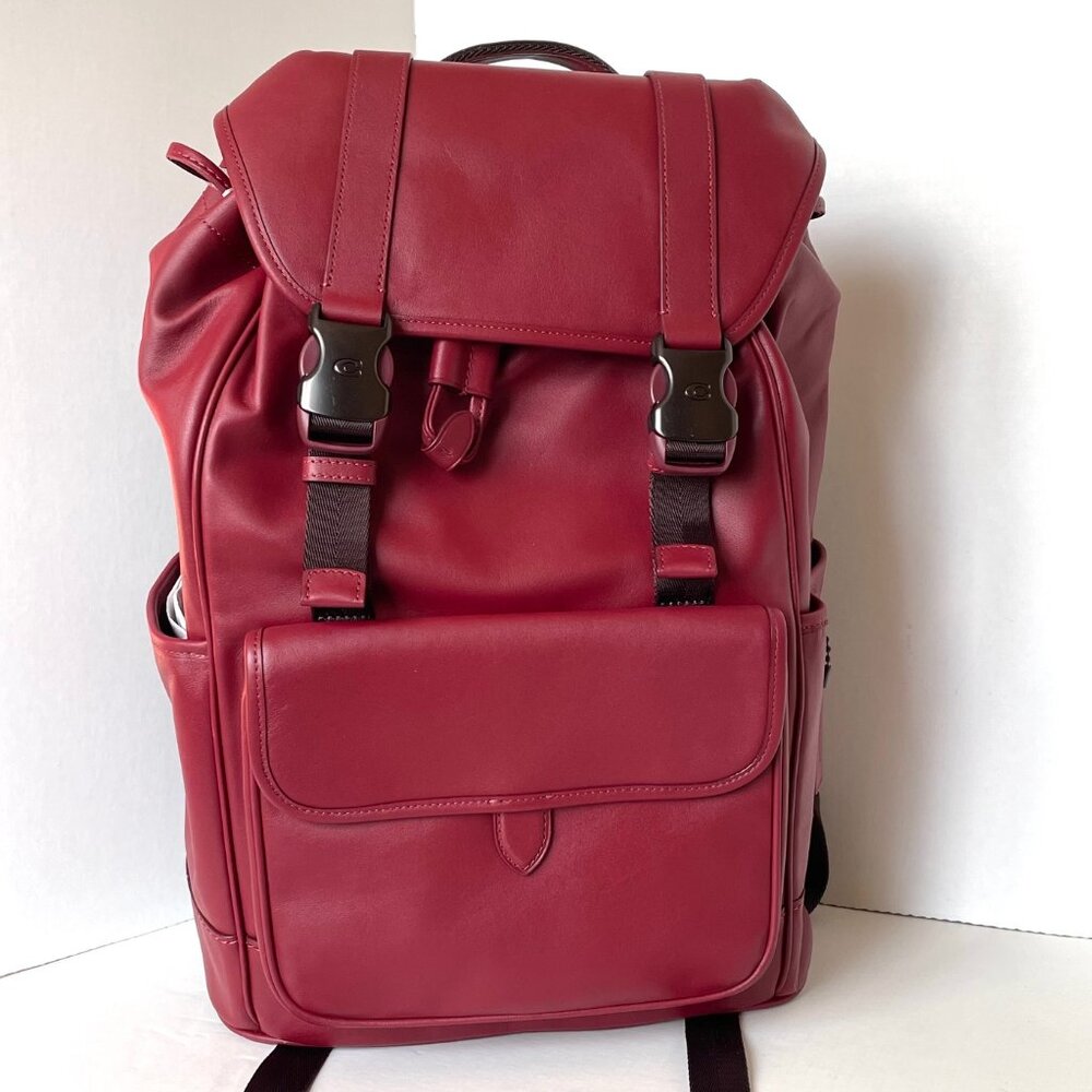 Coach League Flap Backpack Dark Ruby Leather Lapt… - image 1